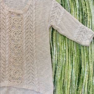 Beautiful cream sweater with crochet insert